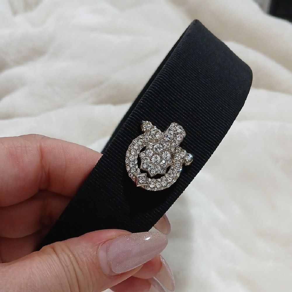 Salvatore Ferragamo Black Headband with Silver Embellishment